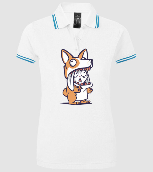 Iepuraș drăguț în costum Corgi model alb pe tricou