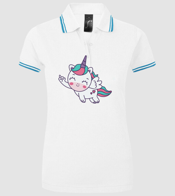 Unicorn drăguț arată degetul model alb pe tricou