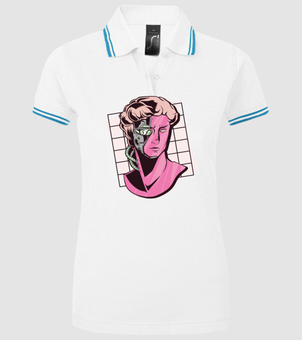 Statuie Cyborg model alb pe tricou