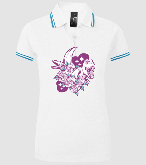 Dinozaur cu trandafiri model alb pe tricou