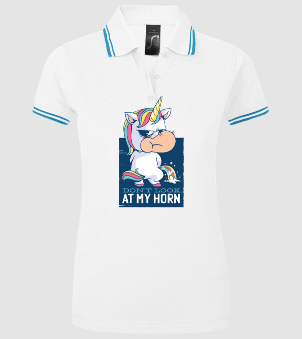 'Don''t look at my horn tricou amuzant unicorn' model alb pe tricou