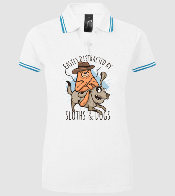 Easily Distracted by Sloths & Dogs model alb pe tricou