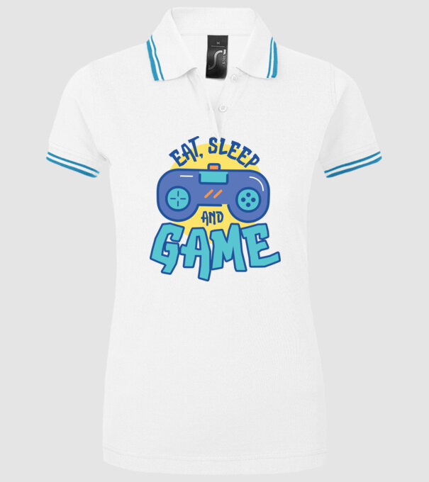 Eat Sleep and Game model alb pe tricou