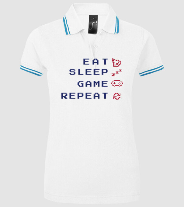 Eat Sleep Game Repeat model alb pe tricou