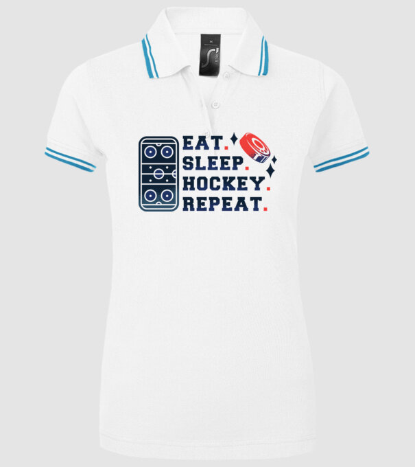 Eat Sleep Hockey Repeat model alb pe tricou