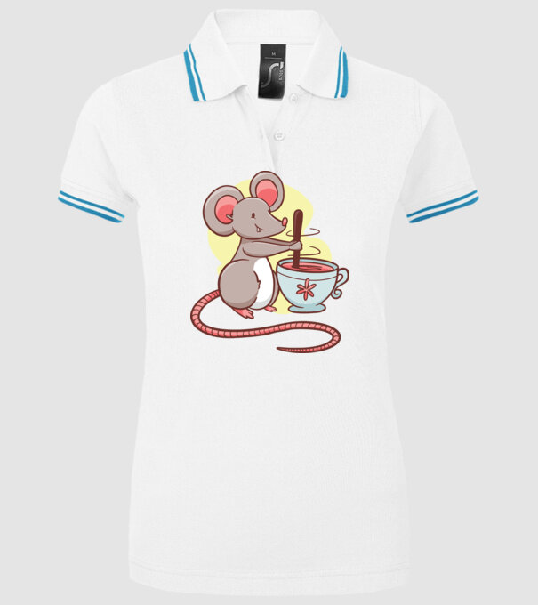 Șoarece cu ceai model alb pe tricou