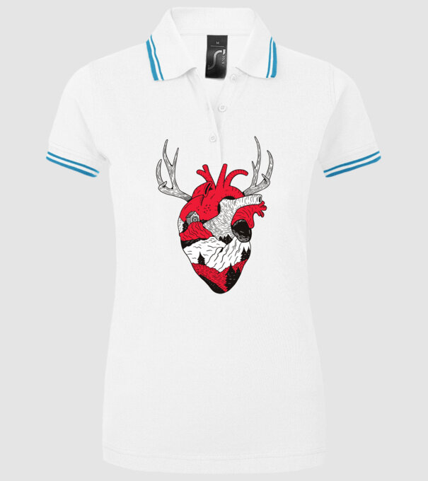 Inimă pădure model alb pe tricou