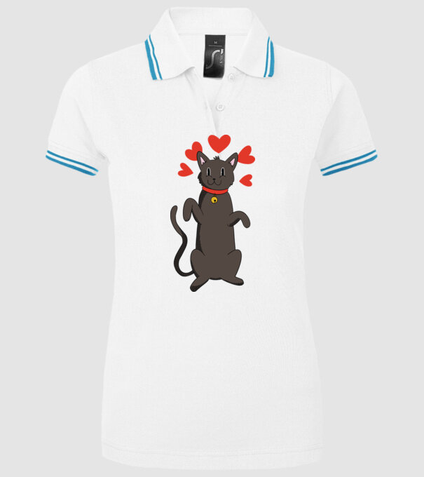 Pisică neagră dragoste model alb pe tricou
