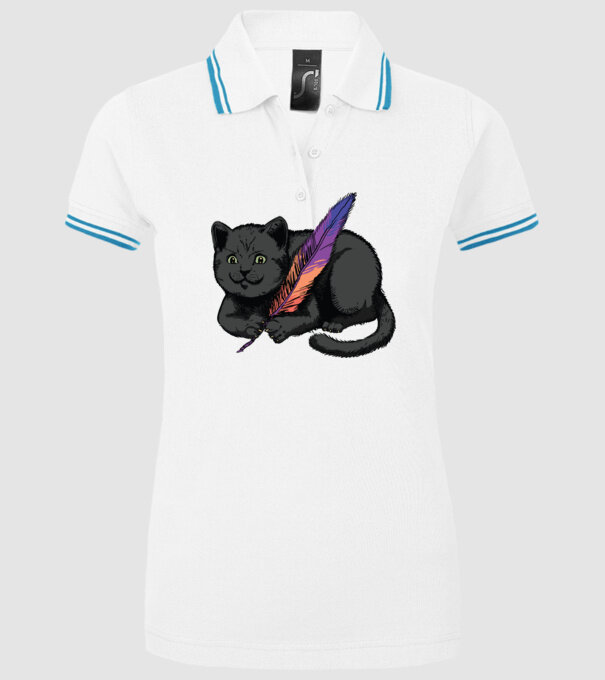 Pisicuță neagră cu pene model alb pe tricou