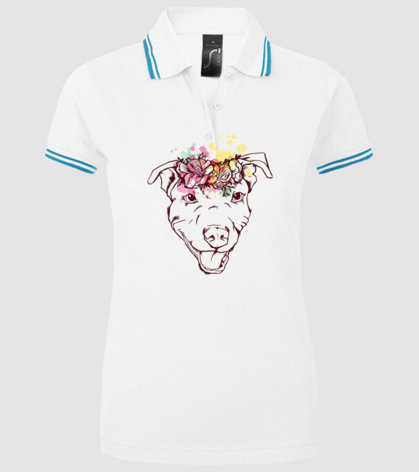 Floral Pitbull model alb pe tricou