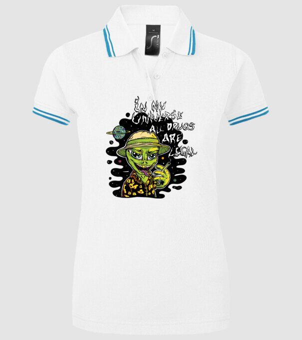 Alien drogat model alb pe tricou