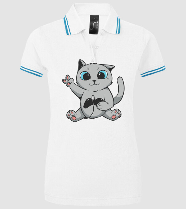 Pisică Gamer model alb pe tricou