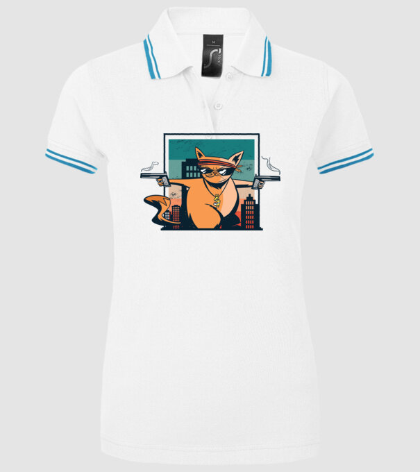 Pisică Gangster model alb pe tricou