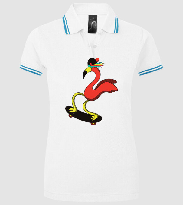 Flamingo Skateboarder model alb pe tricou