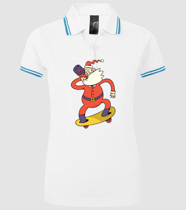 Moș Crăciun Skateboarder model alb pe tricou