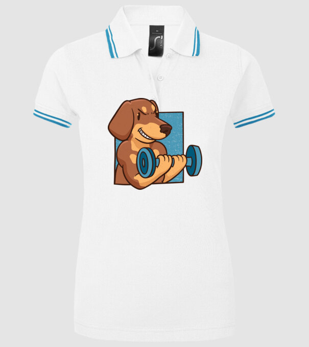 Teckel body builder model alb pe tricou