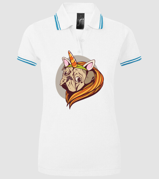 Halloween Mops în costum de Unicorn model alb pe tricou