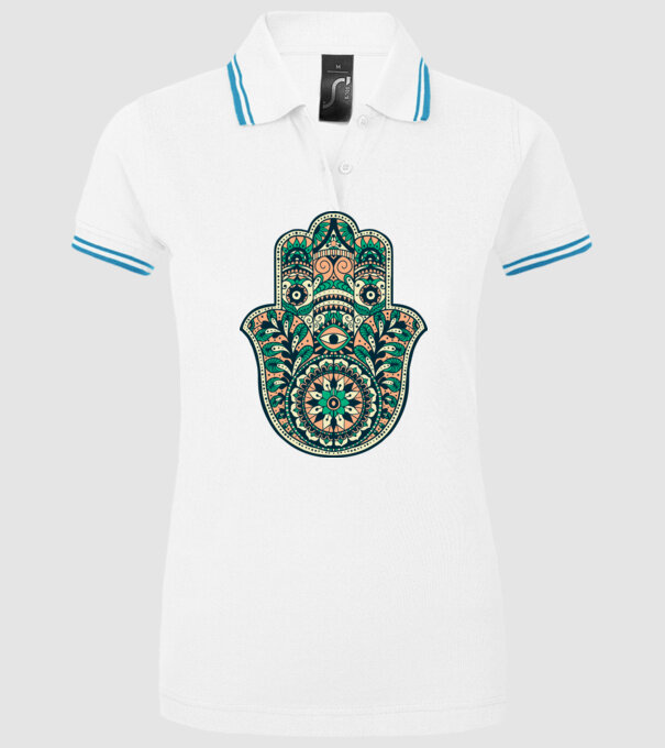 Mână Hamza - Mâna lui Dumnezeu Mandala model alb pe tricou