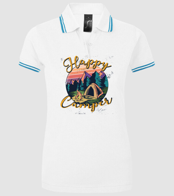 Happy Camper tricou camping model alb pe tricou