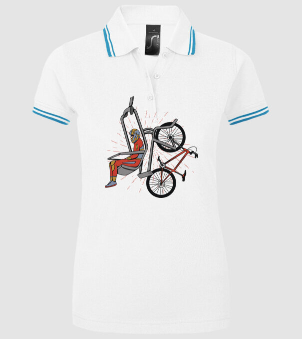 Biciclist montain bike pe teleferic model alb pe tricou