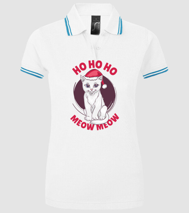 Ho Ho Ho Ho Ho Ho Ho Meow Meow Crăciun cu pisică model alb pe tricou