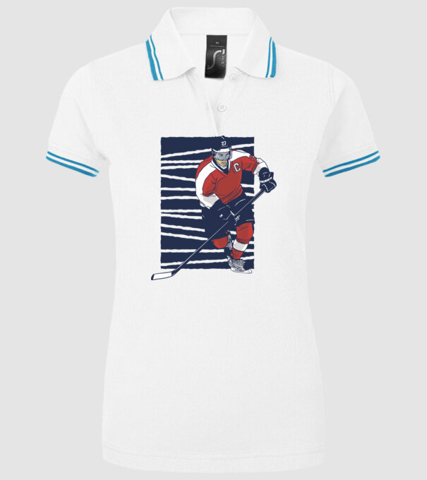 Hochei Jucător Jucător hochei de gheață model alb pe tricou
