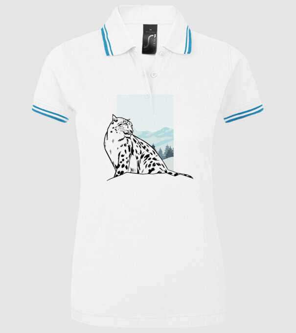 Leopard de zăpadă pisică mare model alb pe tricou