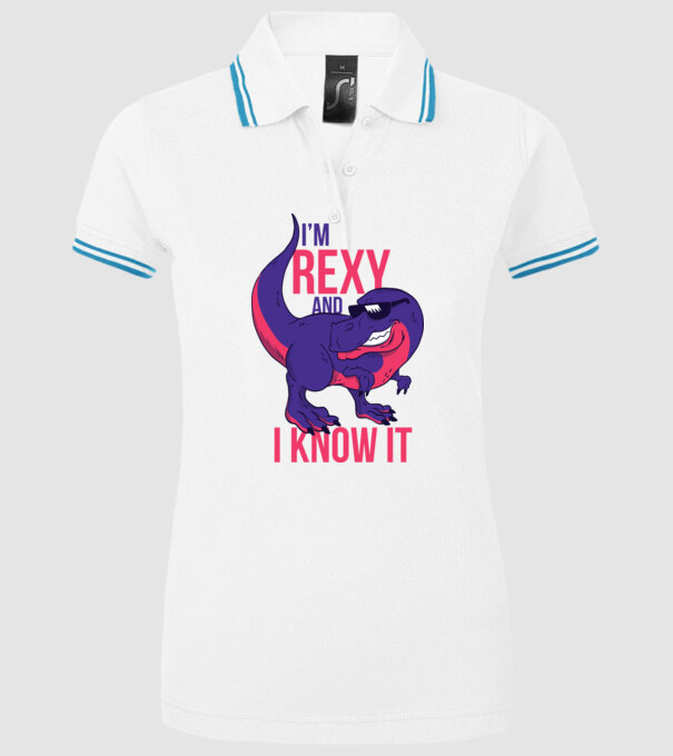'I''m Rexy and I know it - tricou dinozaur amuzant' model alb pe tricou