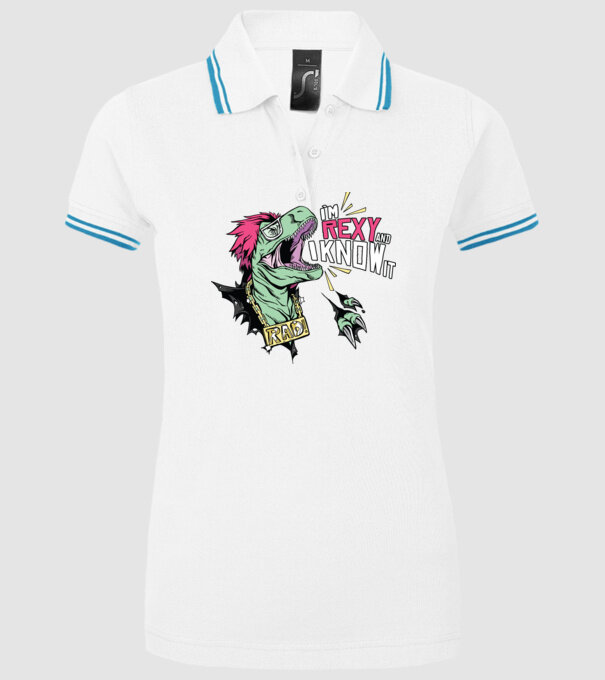 'I''m Rexy and I know it - tricou dinozaur amuzant' model alb pe tricou