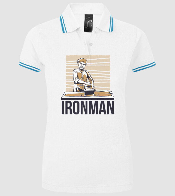 Ironman Om care calcă (montează metal) model alb pe tricou
