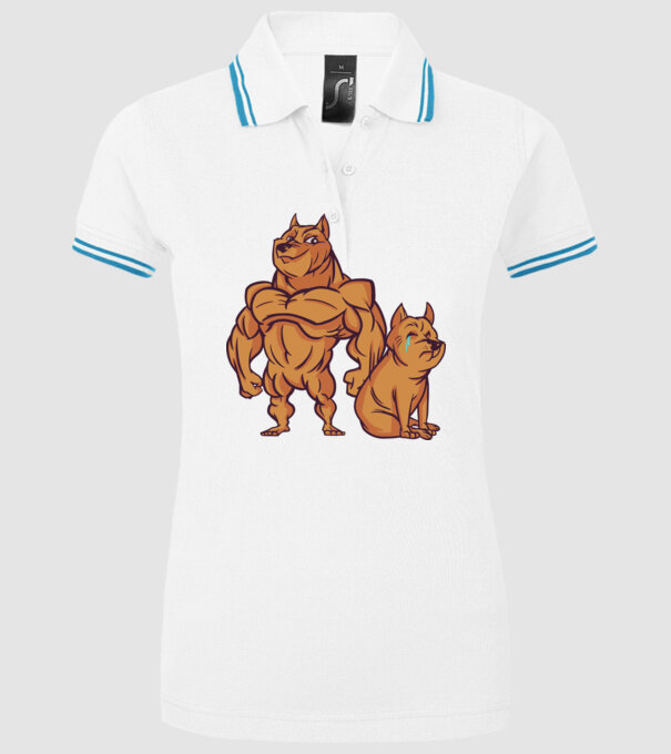 Câine musculos model alb pe tricou