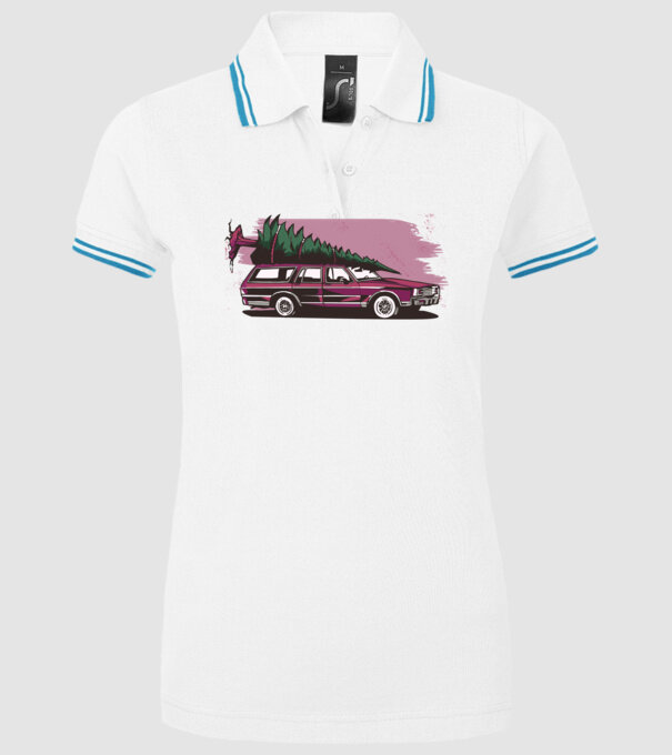 Pom de Crăciun cu mașină Retro tricou model alb pe tricou