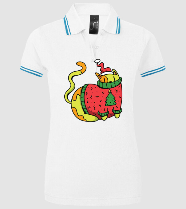Pisică de Crăciun model alb pe tricou