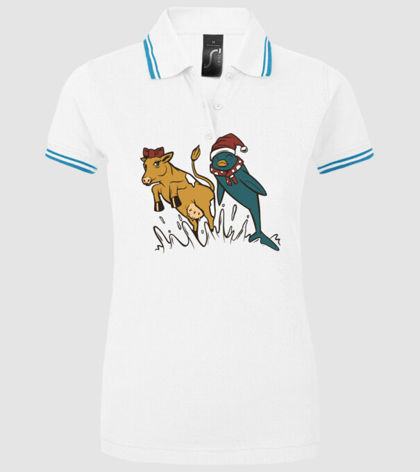 Delfin și Vacă de Crăciun model alb pe tricou