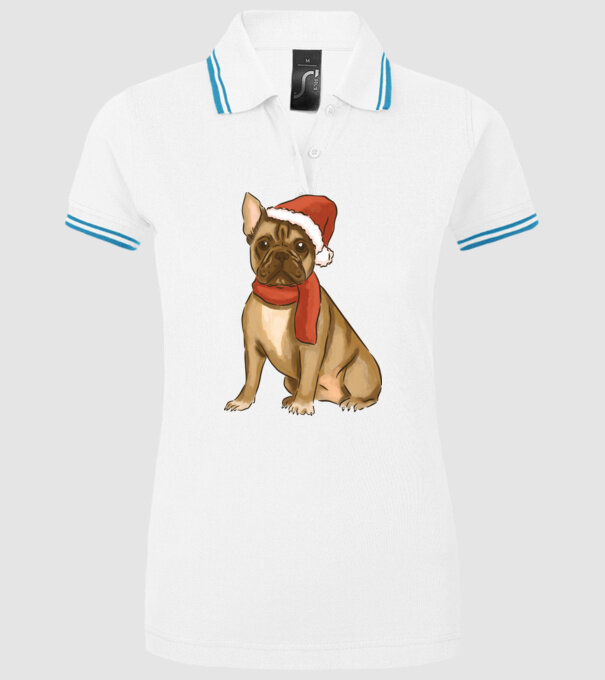 Bulldog francez de Crăciun model alb pe tricou