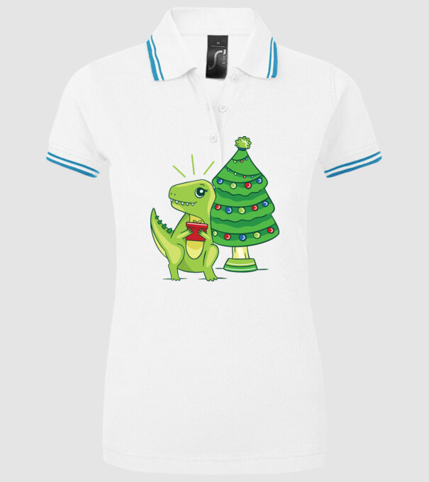 T-rex de Crăciun model alb pe tricou