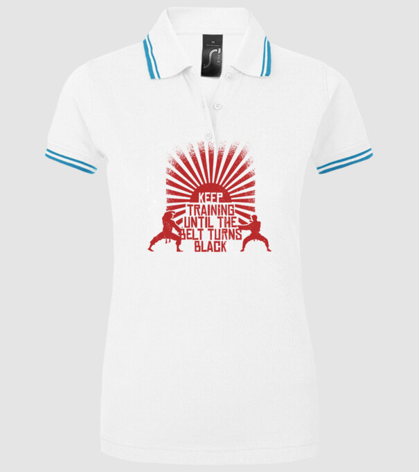 Keep Training until the Belt turns black model alb pe tricou