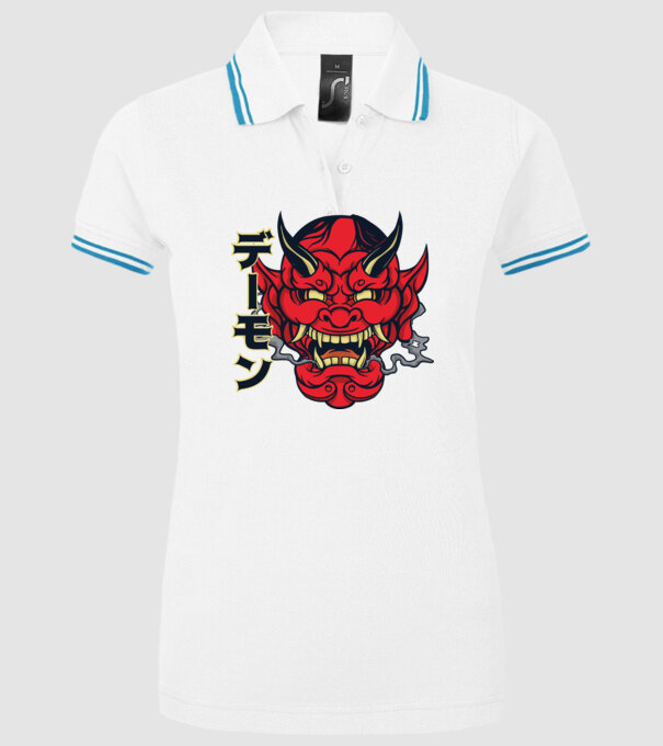 Mască demon chinez model alb pe tricou
