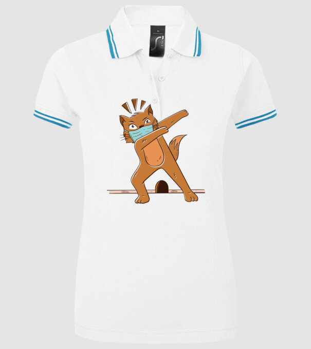 Mască Pisică Coronavirus model alb pe tricou