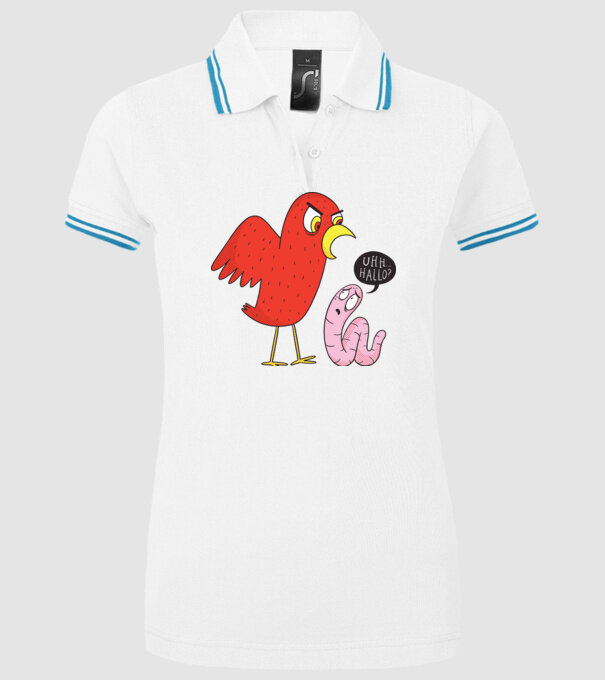 Pasăre cu vierme model alb pe tricou