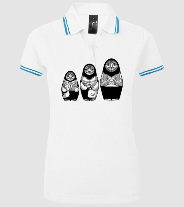 Păpuși Mamushka model alb pe tricou