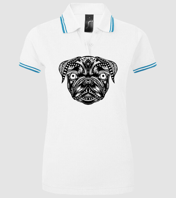 Mandala Cap Mops model alb pe tricou