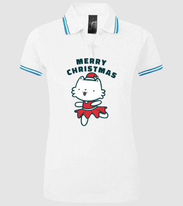 Pisică Merry Christmas model alb pe tricou