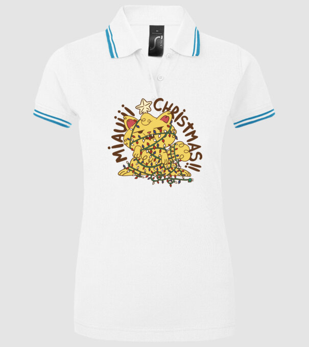Miauiii Crăciun cu pisică model alb pe tricou