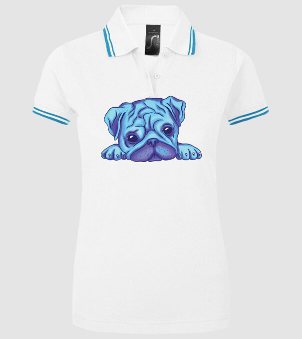 Cap de Mops acuarelă model alb pe tricou