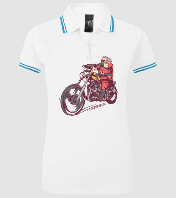 Moș Crăciun motociclist model alb pe tricou