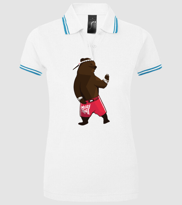 Urs Muay Thai model alb pe tricou