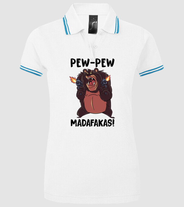 Pew Pew Pew Madafakas Urs alb model alb pe tricou