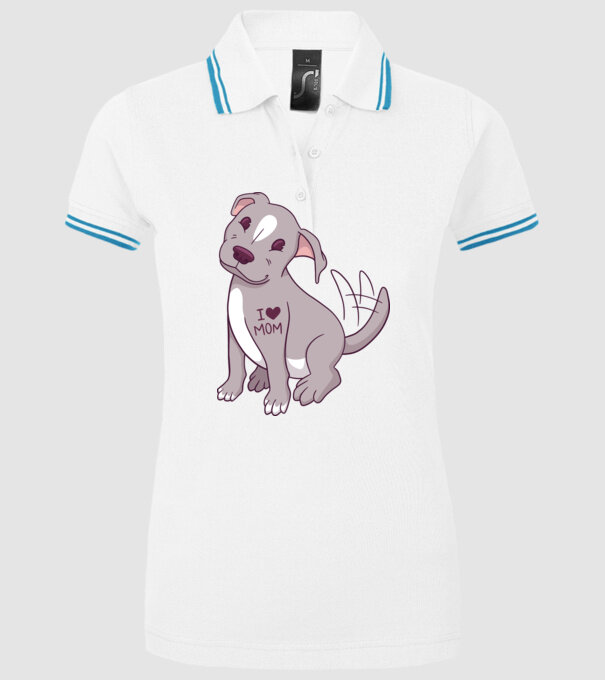 Pitbull - I Love Mom model alb pe tricou