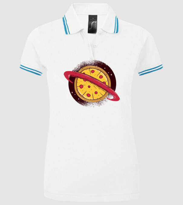 Pizza Planetă model alb pe tricou